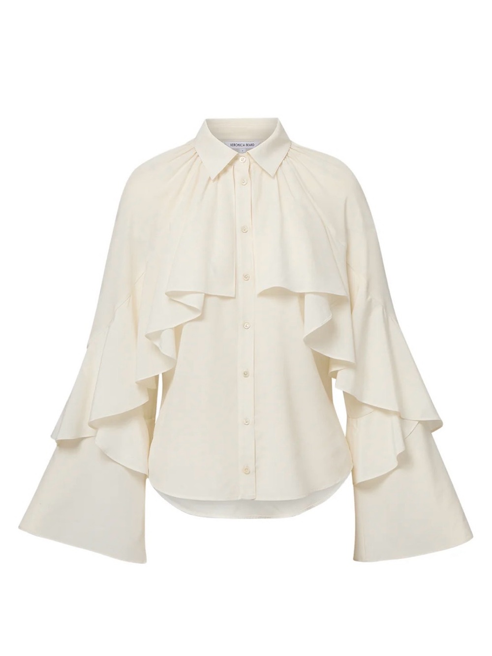 Veronica Beard Ivory Ruffle-Trim Button Down Blouse
